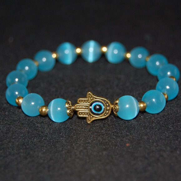 Hamsa Hand Bracelet,Cat Eye Like Beads,Colorful Bracelet - Picture 2 of 2